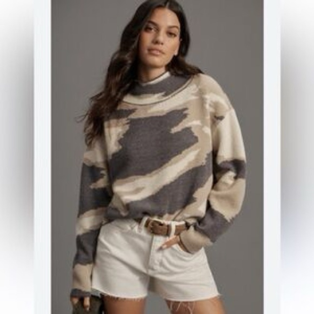Anthropolgie Camouflage Cary’s Mock-Neck Sweater by Maeve